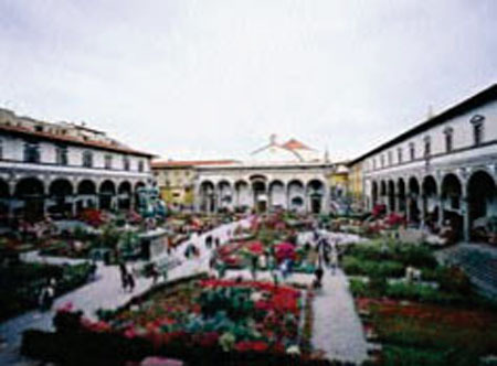 Florence. Piazza SS. Annunziat with the flower market. 
1988