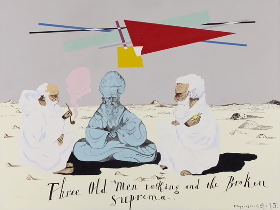Pavel Pepperstein.
Three Old Men talking and the Broken Suprema.
2015.
Canvas, acryl.
© Pavel Pepperstein, 2015.
Courtesy Gallery «Regina»