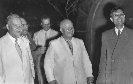 Dmitri Baltermants.
Nikolai Bulganin, Nikita Khrushchev and Mikhail Suslov. Reception at a Dacha near Moscow. 
1956. 
Museum “Moscow House of Photography”