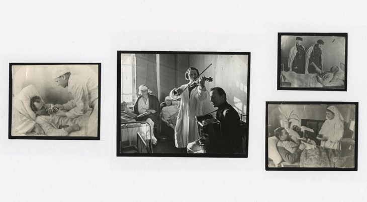 Yelizaveta Mikulina.
‘Have a light’.
A Concert for the Convalescent.
Sons Visiting their Father.
The Arriving Wounded are Being Welcomed by a Cup of Tea.
Evacuation Hospital #2386. 1942.
Gelatin silver print.
Private collection