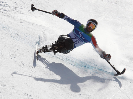 Ilya Pitalev. US alpine skier Heath Calhoun in the giant slalom event. Whistler, Canada