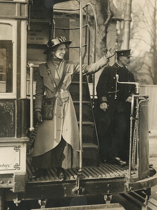 Unknown author
Girl Tram conductors start in London, 1915.