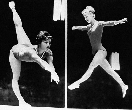 Unknown photographer.
Polina Astakhova (right) won a gold medal for her bars routine. Yelena Volchetskaya (left) took 8th place in the all-around gymnastics. XVIII Olympic Games in Tokyo. Japan, 1964.
RIA Novosti archive