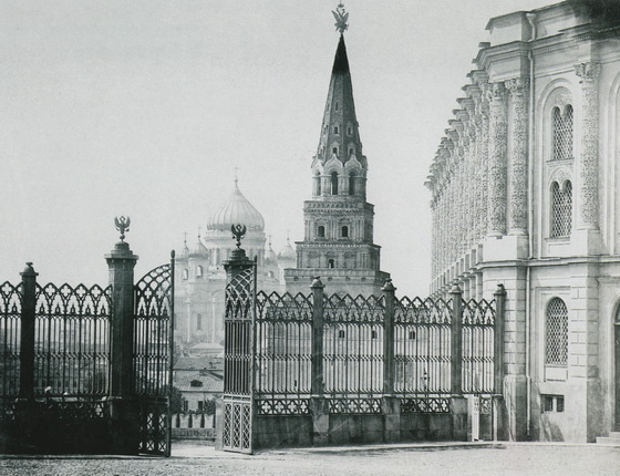 Unknown author. Kremlin. View on Cathedral of Christ the Savior from the  lattice of  the Kremlin  armoury museum. 1880s. From the State Historical Museum’s collection