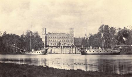 Gatchina. A view on the Imperial palace and quay on the part of Beloe lake. 
1890th. 
Institute of History of Material Culture of the Russian Academy of Sciences