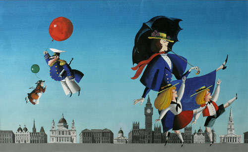 Sergey Alimov.
Illustration for “Mary Poppins” by P. Travers. 2003.
Paper, gouache.
Author’s collection