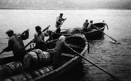 Vasili Ulitin.
Departure from Summer Zolotitsa. Boats loaded with fish. North. 
1926. 
The Moscow House of Photography Collection