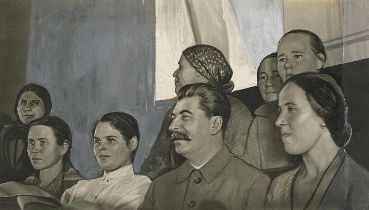 Emmanuil  Evzerikhin 
Joseph Stalin with delegates of the 2nd All-Union Congress of Collective Farm Shock Workers
Moscow, February 1935 
Gelatin silver print, retouching
Borodulin Collection