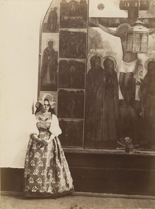 Young girl in national costume.
From the album 'Views of Valaam Monastery'.
1887.
Courtesy of the National Library of Russia, St. Petersburg