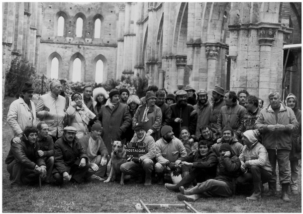 In the photo: Oleg Yankovsky, Andrei Tarkovsky, Tonino Guerra and other.
Unknown author.
The last day of filming.
1984