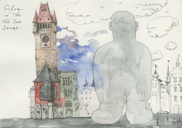 Golem on the Old Town Square,
2016.
Watercolor and ink on paper