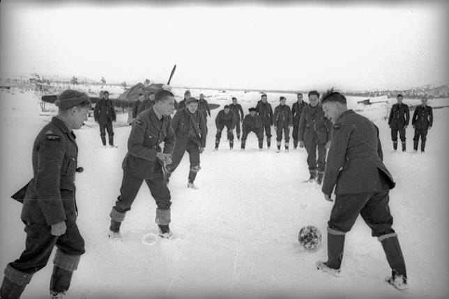 Friendly football match between Soviet and British pilots. The Arctic. 1942